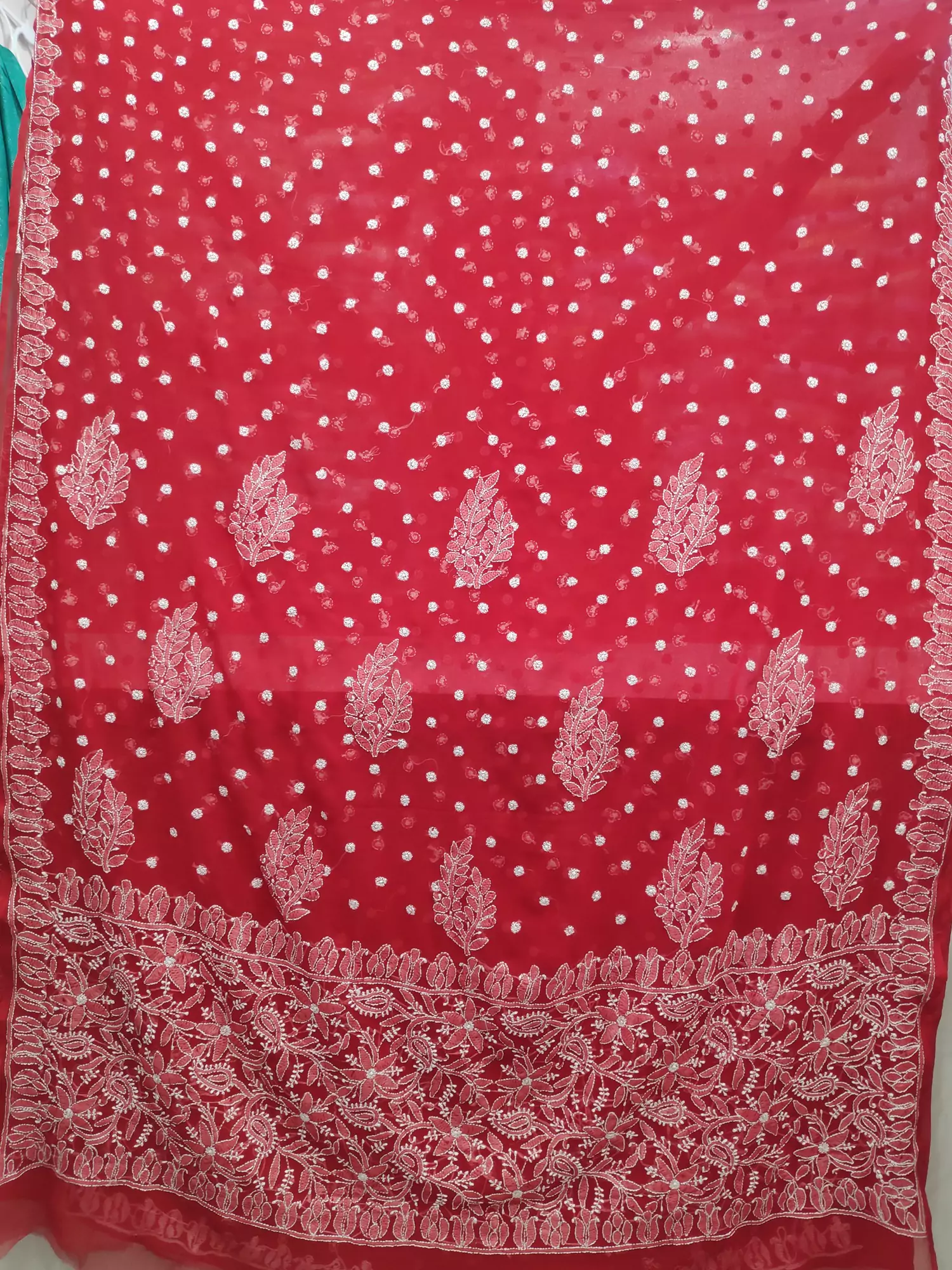 Lavangi Women Allover Resham work Red Lucknow chikankari Saree